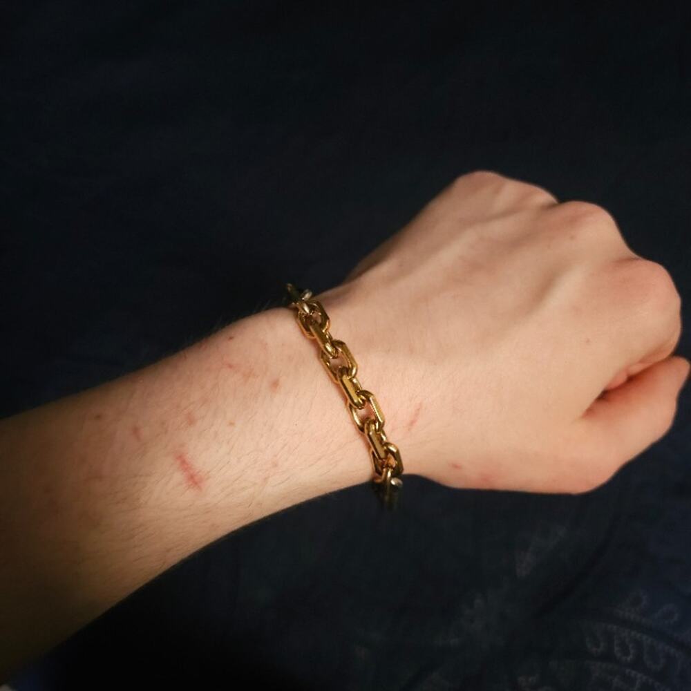 Gold Chunky Oval Link Chain Bracelet Lobster Clasp 7.5 in Like New